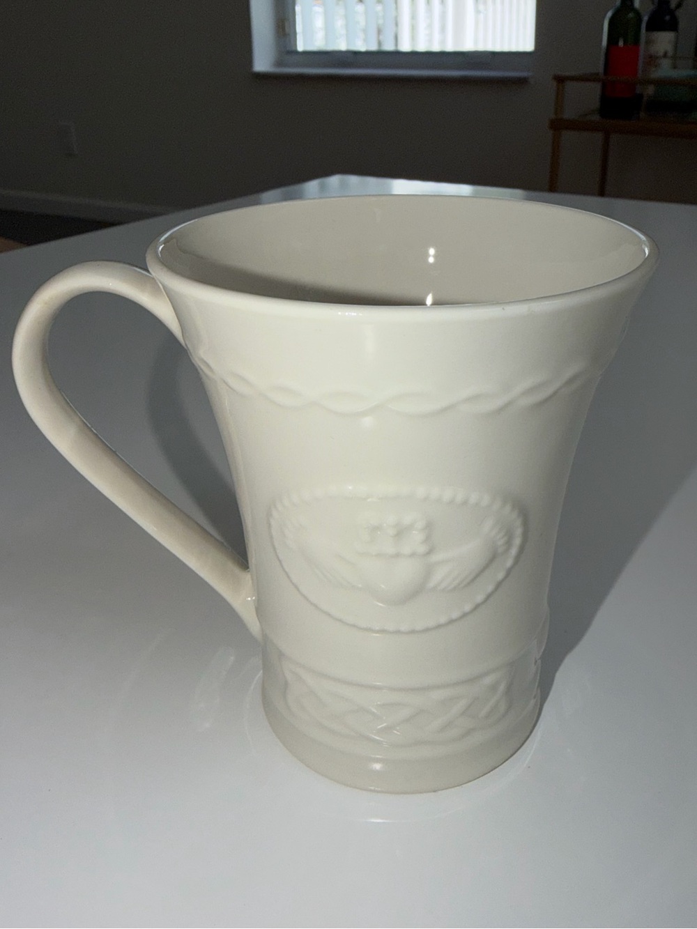Belleek Classic Cream Ceramic Coffee Mug with Embossed Crest